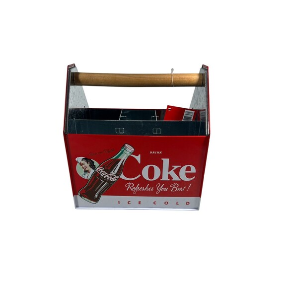 Coca Cola Coke Tin Napkin Utensil Condiment Holder Caddy NEW w/Tags 7.5” Tall - Picture 9 of 16
